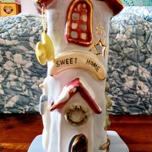 Sweet Home Ceramic Holiday House Ornament - White and Red